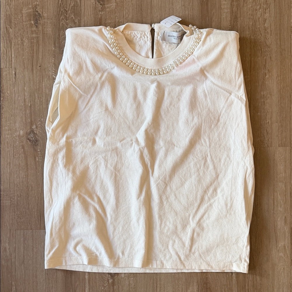 Golden Goose Women's Cream Muscle Tank with Pearl Detail